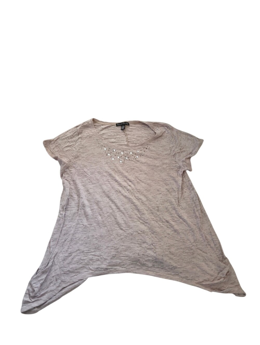 French Laundry tan bedazzled short sleeve t-shirt, 2X. EUC.